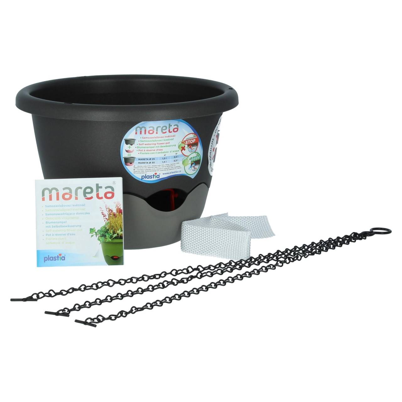 Plastia Blumenampel Mareta 25 Anthrazit Grau Wasserspeicher von Plastia