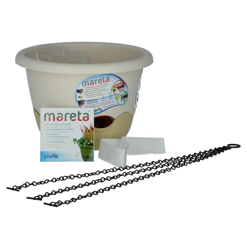 Plastia Blumenampel Mareta 25 elfenbein-weiß Wasserspeicher von Plastia