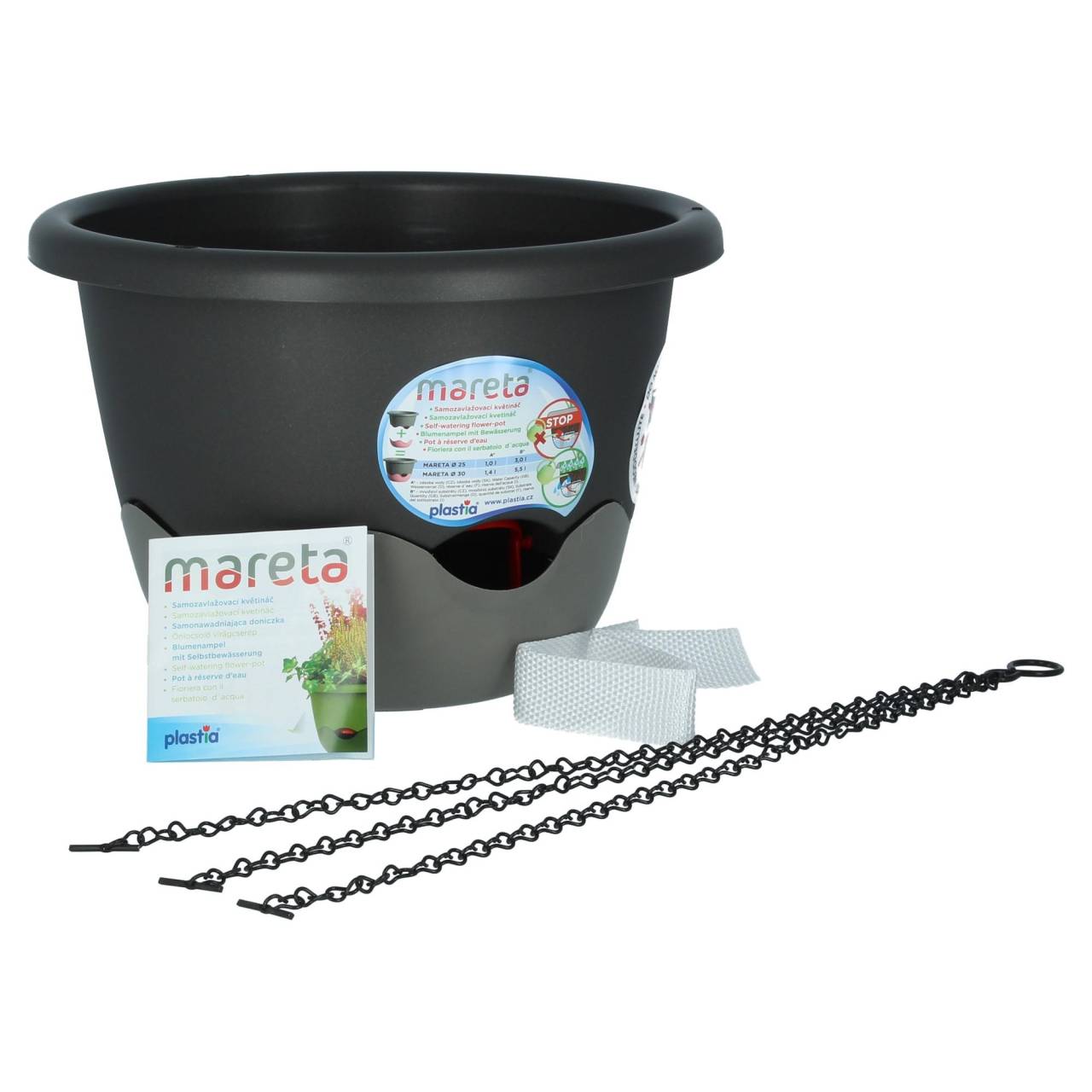 Plastia Blumenampel Mareta 30 Grau Anthrazit Wasserspeicher von Plastia