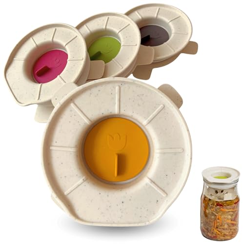 Plastia Fermentierdeckel für Sorgenfreies Fermentieren - Einfache Handhabung des Gärdeckels - Fermentiergewichte für Gemüse, Sauerkraut, Kimchi, Gurken, Kunststoff Gäraufsatz 4 Stück von Plastia