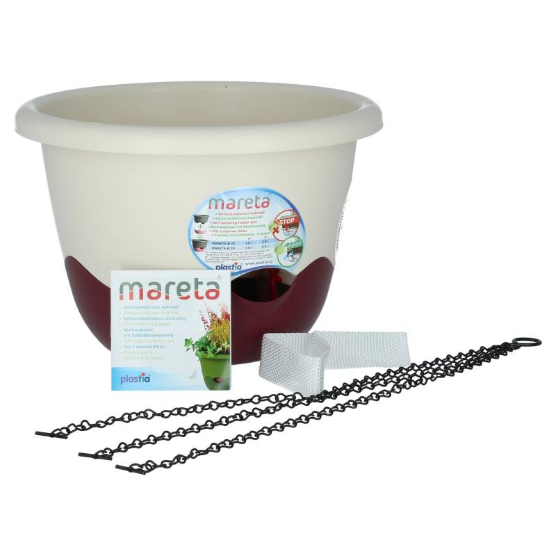Plastia  Mareta Blumenampel 30 Elfenbein Weinrot Wasserspeicher von Plastia