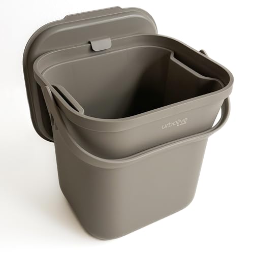 Urbalive Design Biomülleimer Küche 8L mit herausnehmbarem Sieb - Komposteimer Küche mit Deckel - Kleiner Mülleimer für alltäglichen Biomüll - Spülmaschinenfest, Taupe von Plastia