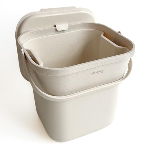Urbalive Design Biomülleimer Küche 8L mit herausnehmbarem Sieb - Komposteimer Küche mit Deckel - Kleiner Mülleimer für alltäglichen Biomüll - Spülmaschinenfest, mit Kaffeesatz-Beimischung hergestellt von Plastia