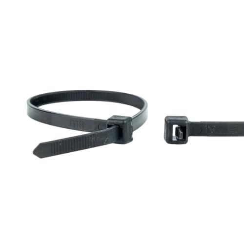 Wiederverwendbare Kabelbinder aus Kunststoff (Nylon), wiederverwendbar, für Kabelbäume - 2_370X4,8 - Schwarz - 100 Stück - Plastic Hardware Store von Plastic Hardware Store