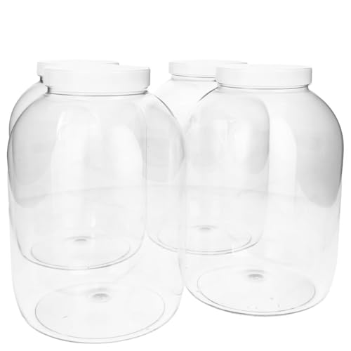 Plastic flessenshop 4x Rundes Tiegel 5000 ml aus PET-Kunststoff – transparent mit weißem Schraubdeckel - BPA-freier PET-Kunststoff - Nachfüllbaar - Mit Verschluss - Leere Flaschen, 4 Stück von Plastic flessenshop