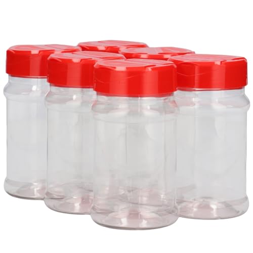 6x Kleiner Sprinklerdose 330 ml - Transparenter & roter Deckel - Sprinklerbox, Gewürzdosen, Sprinklerdeckel - BPA-freier PET-Kunststoff - Nachfüllbaar - Mit Verschluss - Leere Flaschen, 6 Stück von Plastic flessenshop