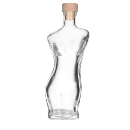 plastic flessenshop 1x Glasflasche 'Silhouette Woman' - 200 ml - Dekoflaschen, Glasflaschen mit Verschluss - Form: Silhouette Woman Glass - Transparente Flasche - Glas - 1 Stück, 1 Stück von plastic flessenshop