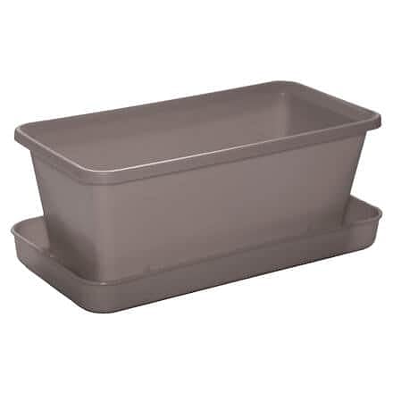 Gardenico Klein Blumenkasten mit Untersetzer 20 cm, taupe/schwarz von Plastkon