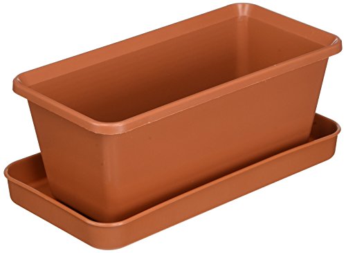 Gardenico Klein Blumenkasten mit Untersetzer 20 cm, terrakotta/braun von Plastkon