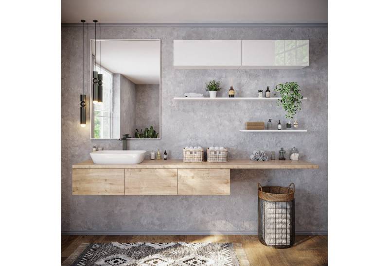Platan Room Badezimmer-Set, (Set, 2-tlg), Badschrank Hängeschrank 160/200/240 cm Hochglanz von Platan Room