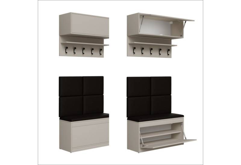 Platan Room Garderoben-Set, (Garderobenpaneel & Schuhschrank & Hängeschrank 100 cm), Flurgarderobe Flur Eiche Holz Weiß von Platan Room