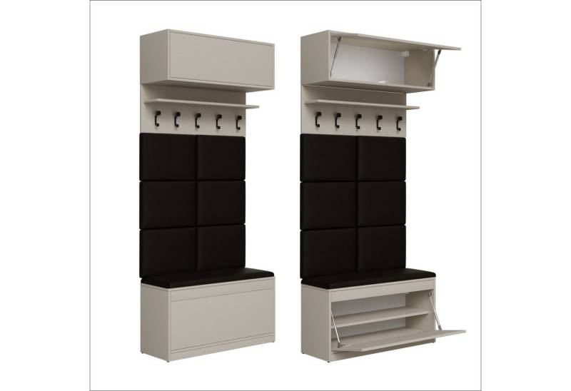 Platan Room Garderoben-Set, (Garderobenpaneel & Schuhschrank & Hängeschrank 100 cm), Flurgarderobe Flur Eiche Holz Weiß von Platan Room