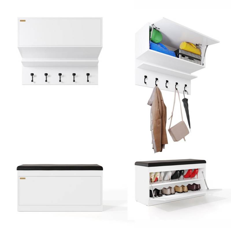 Platan Room Garderoben-Set, (Schuhschrank Hängeschrank, 3-tlg), Holz Eiche Weiß von Platan Room