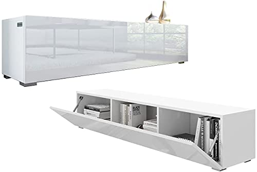 PLATAN ROOM TV Lowboard 140 cm Hängeboard Hochglanz Board Schrank Wohnwand weiß (Weiß matt/Weiß Hochglanz) von PLATAN ROOM