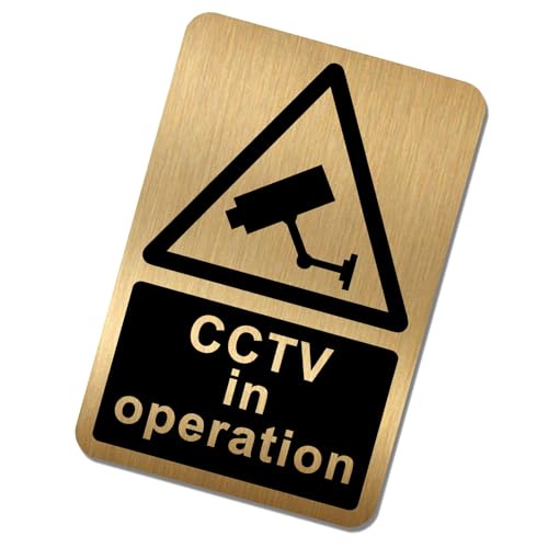 Hinweisschild mit Aufschrift CCTV In Operation weiße Bilder gebürstetes Gold Aluminium Warnschild für Tür Büro Geschäft Schule Café Restaurant Kneipe Geschäft Hotel Räumlichkeiten Kamera Aufnahme von Platinum Place