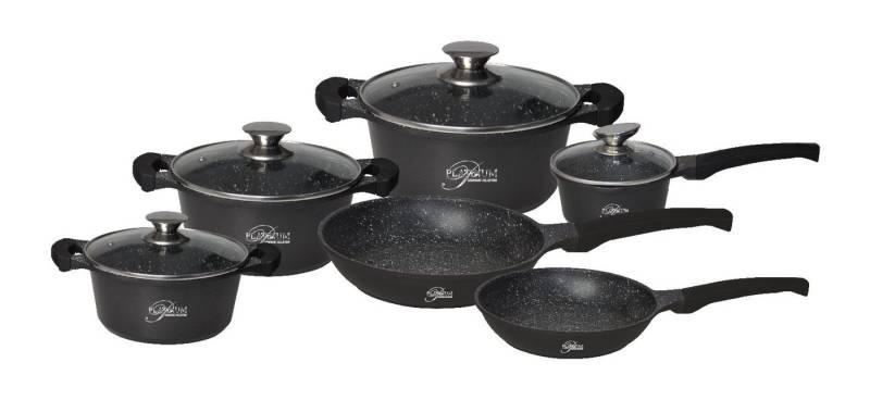 Platinum Topf-Set Kochtopf Topf Pfannen Set Kochgeschirr 10-tlg Alu-Guss Platinum, Aluminium-Guss, Glas (Koch-Set bestehend aus 10 Teilen) von Platinum
