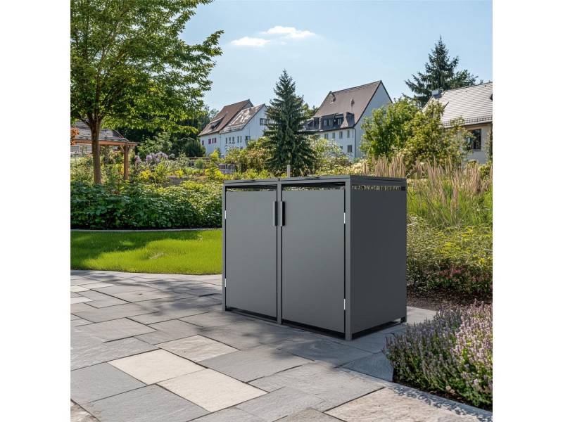 Plats Outdoor solution Mülltonnenbox 2er Mülltonnenbox, 132x80x116cm, Stahl, anthrazit (Set, 1 St., für 2 Mülltonnen), Mülltonnen von Plats Outdoor solution