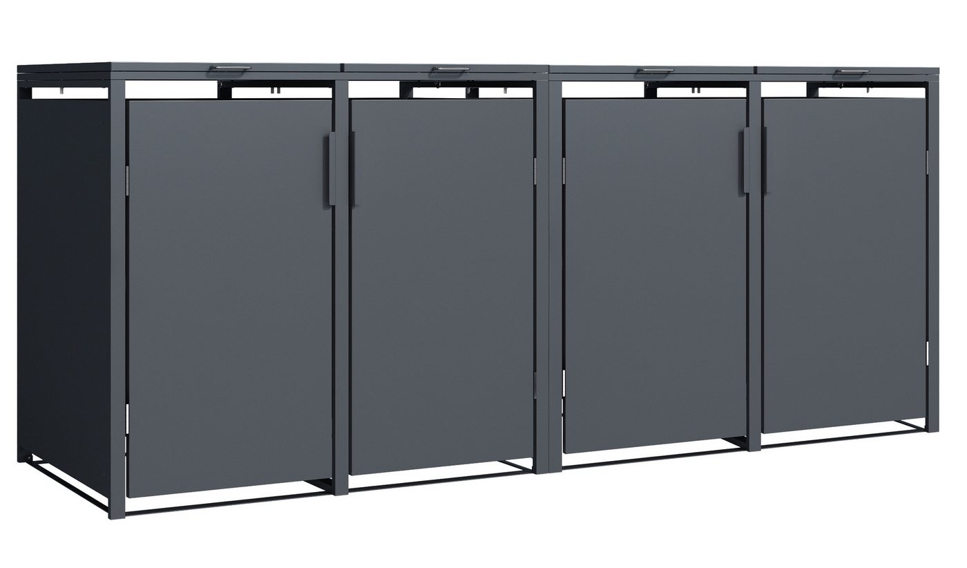 Plats Outdoor solution Mülltonnenbox 4-er Mülltonnenbox, 264×80×116 cm, Stahl, anthrazit (Set, 4 St), Stahlbox für vier Mülltonnen à 120 l/240 l, anthrazit von Plats Outdoor solution