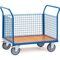 fetra® Plattformwagen, 3-seitig mit Gitterwänden, Ladefläche BxT 500 x 850 mm von fetra®