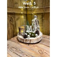 Weiß-Silber Adventskranz Auf Baumscheibeweihnachtliche Tischdekoration Mit Teelichtern Und Ledwintergesteck Weiß-Silber Adventskranz Auf Baumscheibeweihnachtliche Tischdekoration Mit Teelichtern Und Ledwintergesteck von PlatzDerSchoenenDing