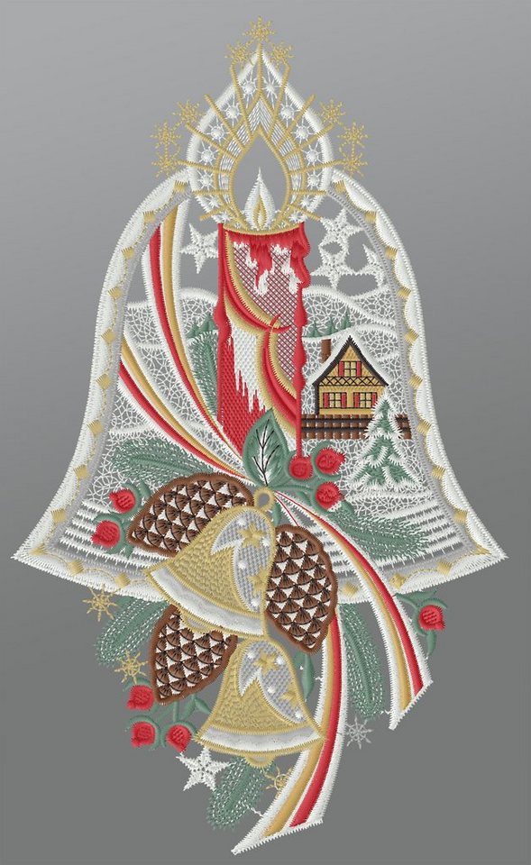 Plauener Spitze® Fensterbild Weihnachtsglocke mit Adventskerze, HxB 35x21cm von Plauener Spitze®