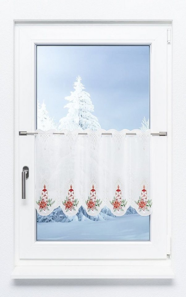 Plauener Spitze® Scheibengardine Adventslicht, (1 St), transparent, HxB 42x48cm von Plauener Spitze®