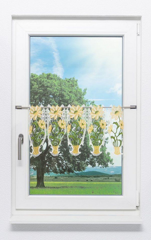 Plauener Spitze® Scheibengardine Blumenpracht, (1 St), transparent, HxB 30x49.5cm von Plauener Spitze®