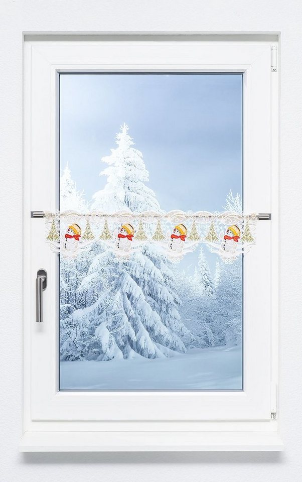 Plauener Spitze® Scheibengardine Frostiger Waldbewohner, (1 St), transparent, HxB 16x48cm von Plauener Spitze®