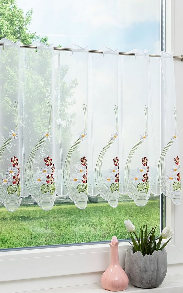 Plauener Spitze® Scheibengardine Frühlingsblüten, (1 St), transparent, HxB 50x49.5cm von Plauener Spitze®