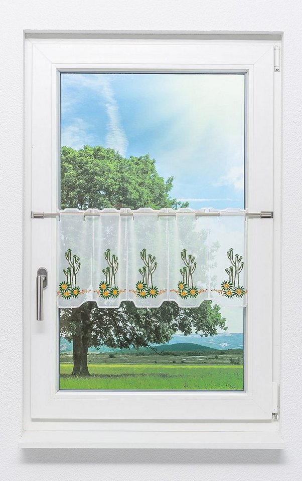 Scheibengardine Kakteen, Plauener Spitze®, (1 St), transparent, HxB 30x48.6cm von Plauener Spitze®