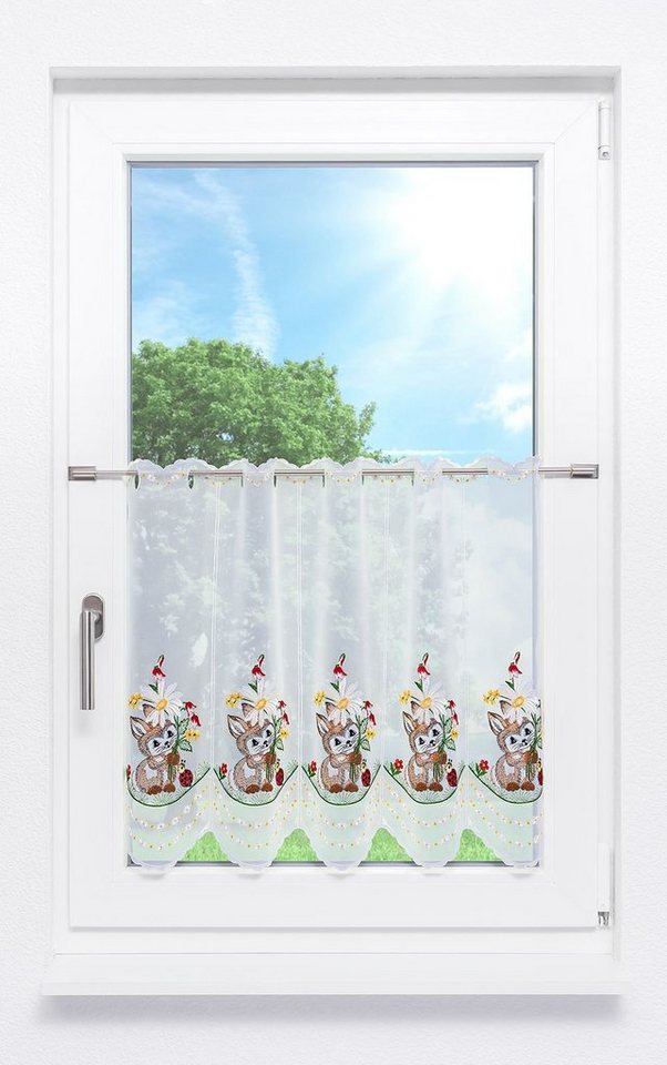 Plauener Spitze® Scheibengardine Osterhase (1 St), transparent, HxB 55x48cm von Plauener Spitze®