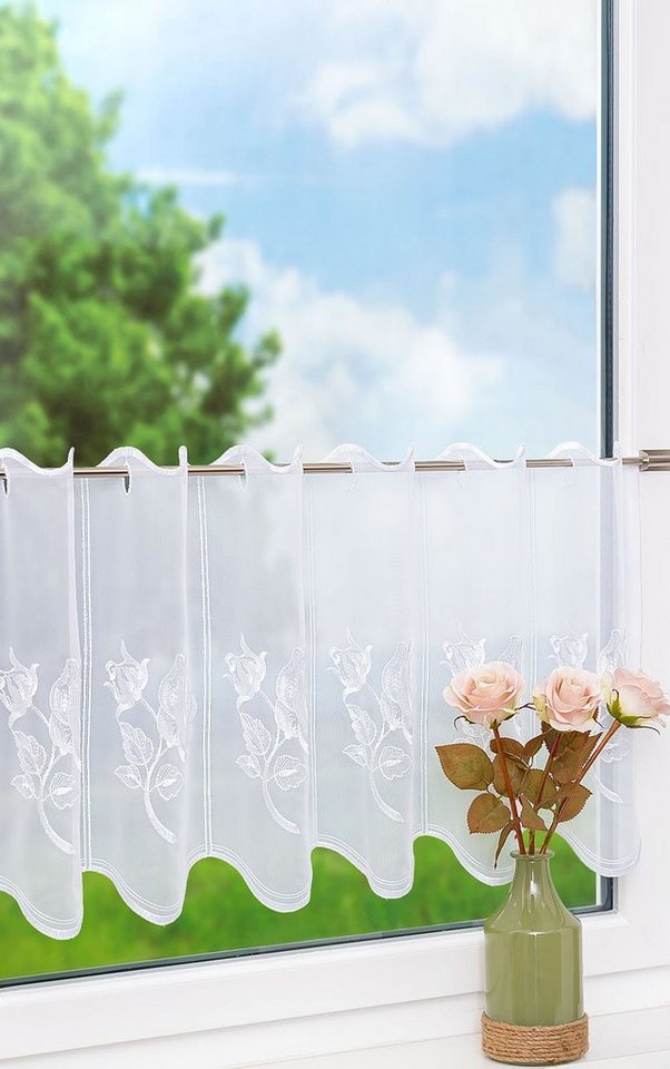 Plauener Spitze® Scheibengardine Rosentraum (1 St), transparent, HxB 40x48.6cm von Plauener Spitze®