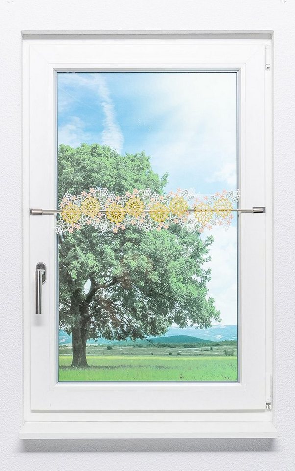Plauener Spitze® Scheibengardine Blumenbordüre, (1 St), transparent, HxB 14x42cm von Plauener Spitze®