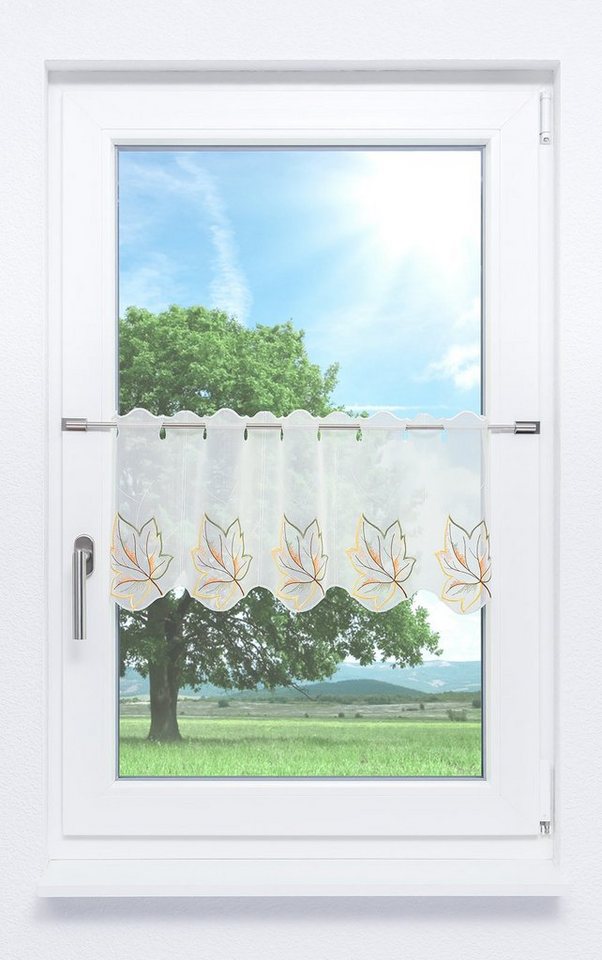 Scheibengardine Herbstblätter, Plauener Spitze®, (1 St), transparent, HxB 30x48cm von Plauener Spitze®