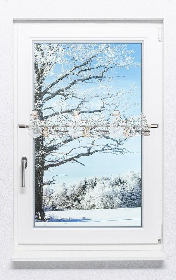 Plauener Spitze® Scheibengardine Schneemannbordüre, (1 St), transparent, HxB 15x44cm von Plauener Spitze®