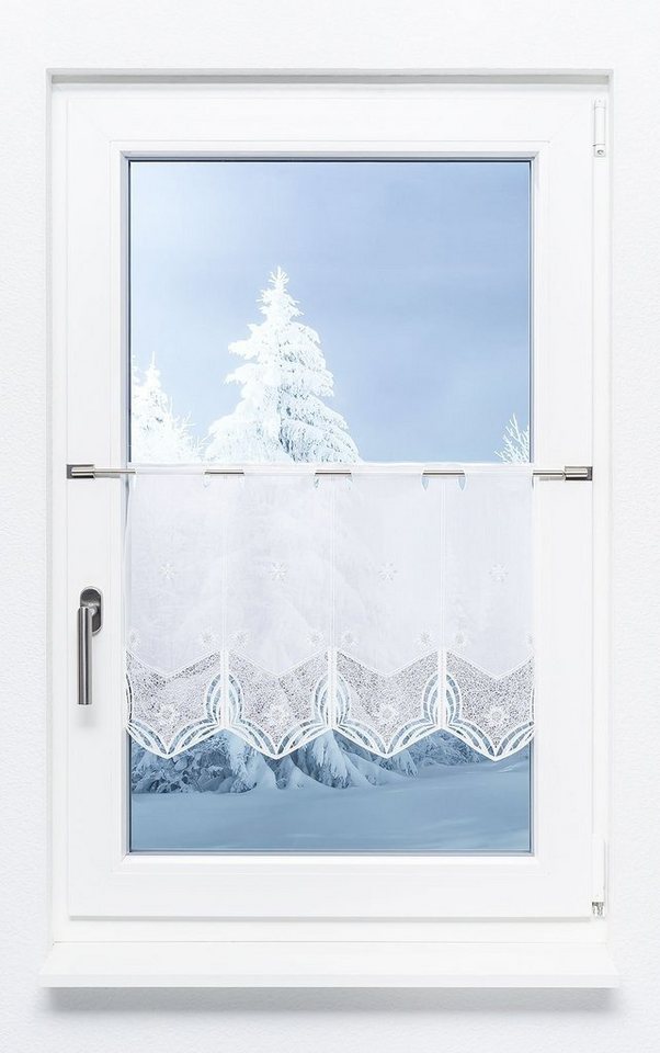 Plauener Spitze® Scheibengardine Schneeblumen, (1 St), transparent, HxB 40x48cm von Plauener Spitze®