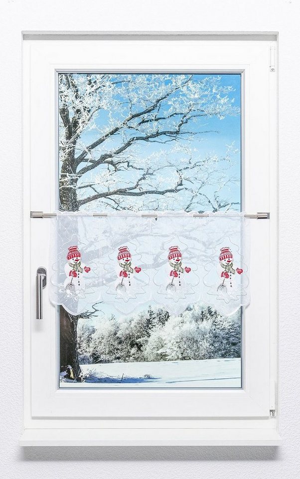 Scheibengardine Snowman, Plauener Spitze®, (1 St), transparent, HxB 30x48.9cm von Plauener Spitze®