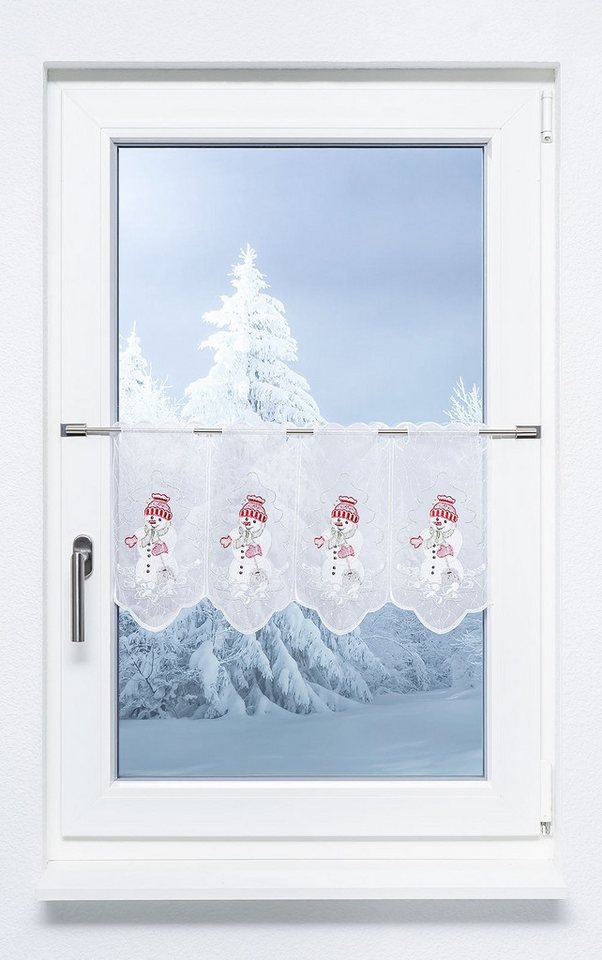 Plauener Spitze® Scheibengardine Snowman (1 St), transparent, HxB 30x48.9cm von Plauener Spitze®