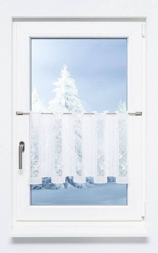 Plauener Spitze® Scheibengardine Sternenstaub, (1 St), transparent, HxB 40x48cm von Plauener Spitze®