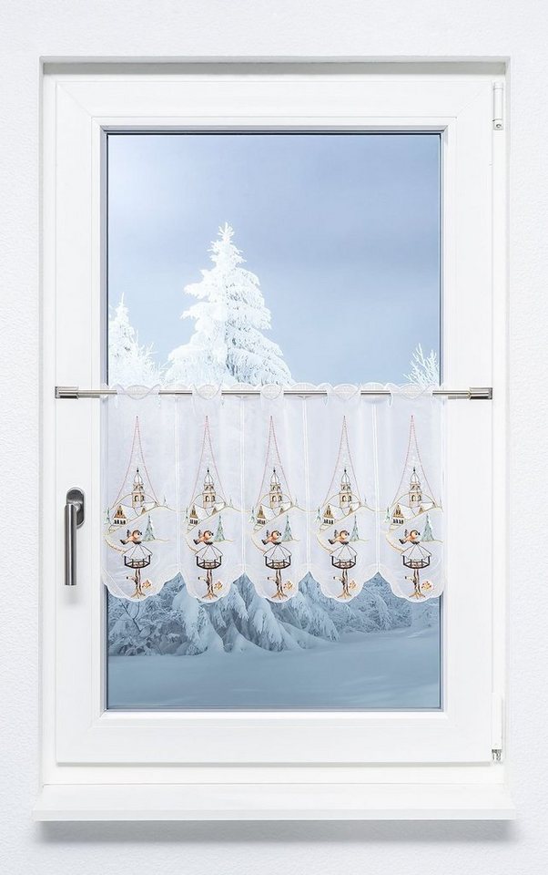 Scheibengardine Weihnachtsdorf, Plauener Spitze®, (1 St), halbtransparent, HxB 35x48cm von Plauener Spitze®