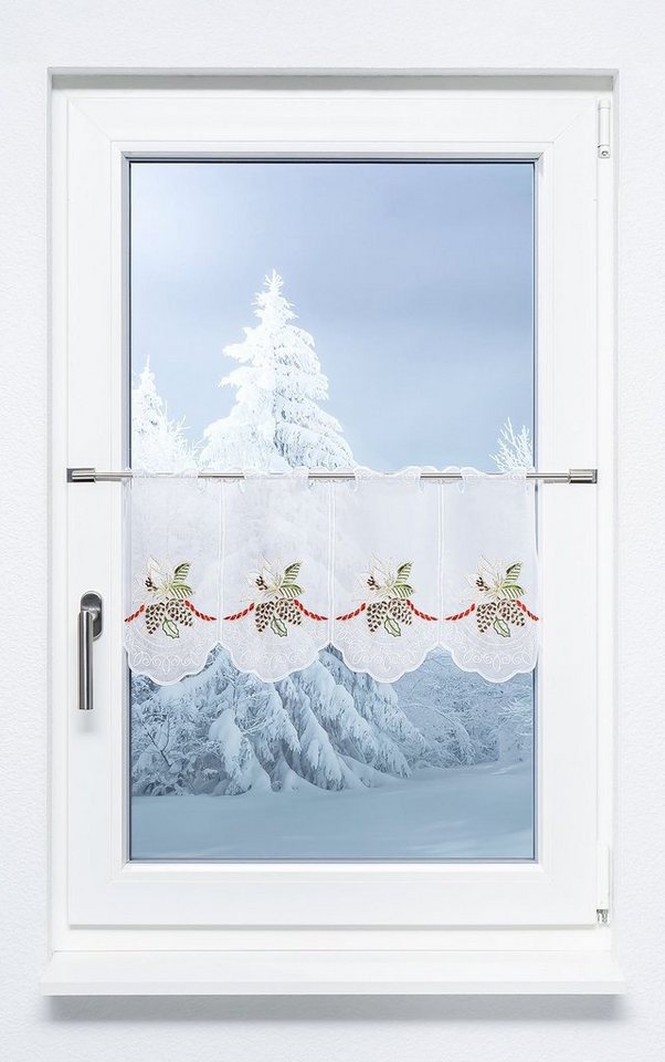 Scheibengardine Weihnachtsrose, Plauener Spitze®, (1 St), transparent, HxB 30x48.9cm von Plauener Spitze®