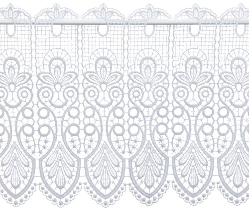 Plauener Spitze by Modespitze, Store Bistro Gardine Scheibengardine mit Stangendurchzug, hochwertige Stickerei, Höhe 35 cm, Breite 96 cm, Weiß von Plauener Spitze