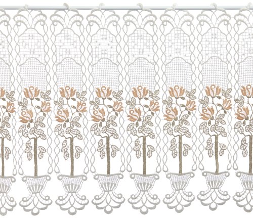 Plauener Spitze by Modespitze, Store Bistro Gardine Scheibengardine mit Stangendurchzug, hochwertige Stickerei, Höhe 50 cm, Breite 112 cm, Creme/Beige/Lachs Plauener Spitze by Modespitze, Store Bistro Gardine Scheibengardine mit Stangendurchzug, hochwertige Stickerei, Höhe 50 cm, Breite 112 cm, Creme/Beige/Lachs von Plauener Spitze