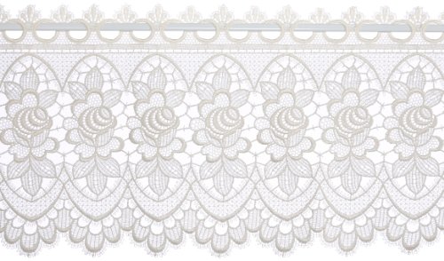 Plauener Spitze by Modespitze, Store Bistro Gardine Scheibengardine mit Stangendurchzug, hochwertige Stickerei, Höhe 32 cm, Breite 112 cm, Creme von Plauener Spitze