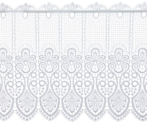 Plauener Spitze by Modespitze, Store Bistro Gardine Scheibengardine mit Stangendurchzug, hochwertige Stickerei, Höhe 41 cm, Breite 112 cm, Weiß von Plauener Spitze