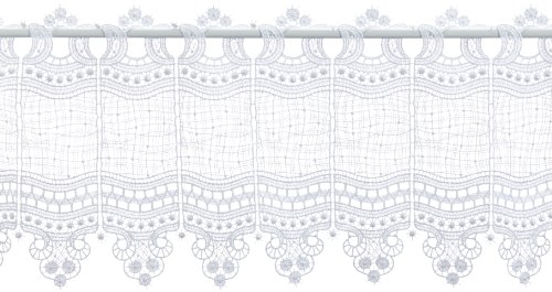 Plauener Spitze by Modespitze, Store Bistro Gardine Scheibengardine mit Stangendurchzug, hochwertige Stickerei, Höhe 28 cm, Breite 93 cm, Weiß von Modespitze