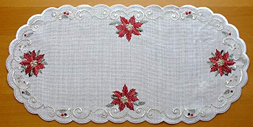 Deckchen Plauener Stickerei (15% Leinen) Weihnachtsstern 28 x 56 cm oval von Plauener Spitze