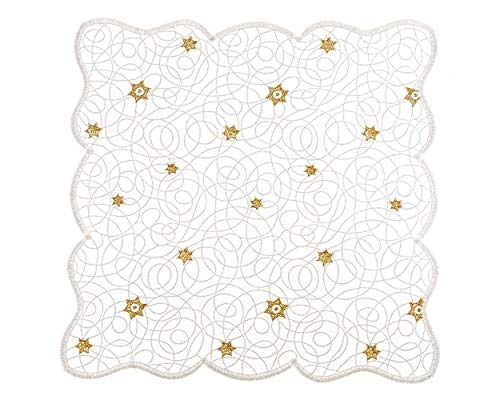Deckchen aus purer Spitze Weihnachten Sterne Gold weiß 28x28 cm cm eckig von Plauener Spitze