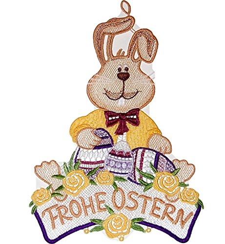 Fensterbild "Bunny Frohe Ostern" Plauener Spitze®, Größe 26 cm, 7-farbig von Plauener Spitze