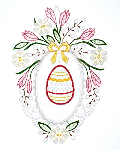 Fensterbild Ostern Plauener Spitze Osterei mit Blumen HXB 26x19cm, Pink von Plauener Spitze